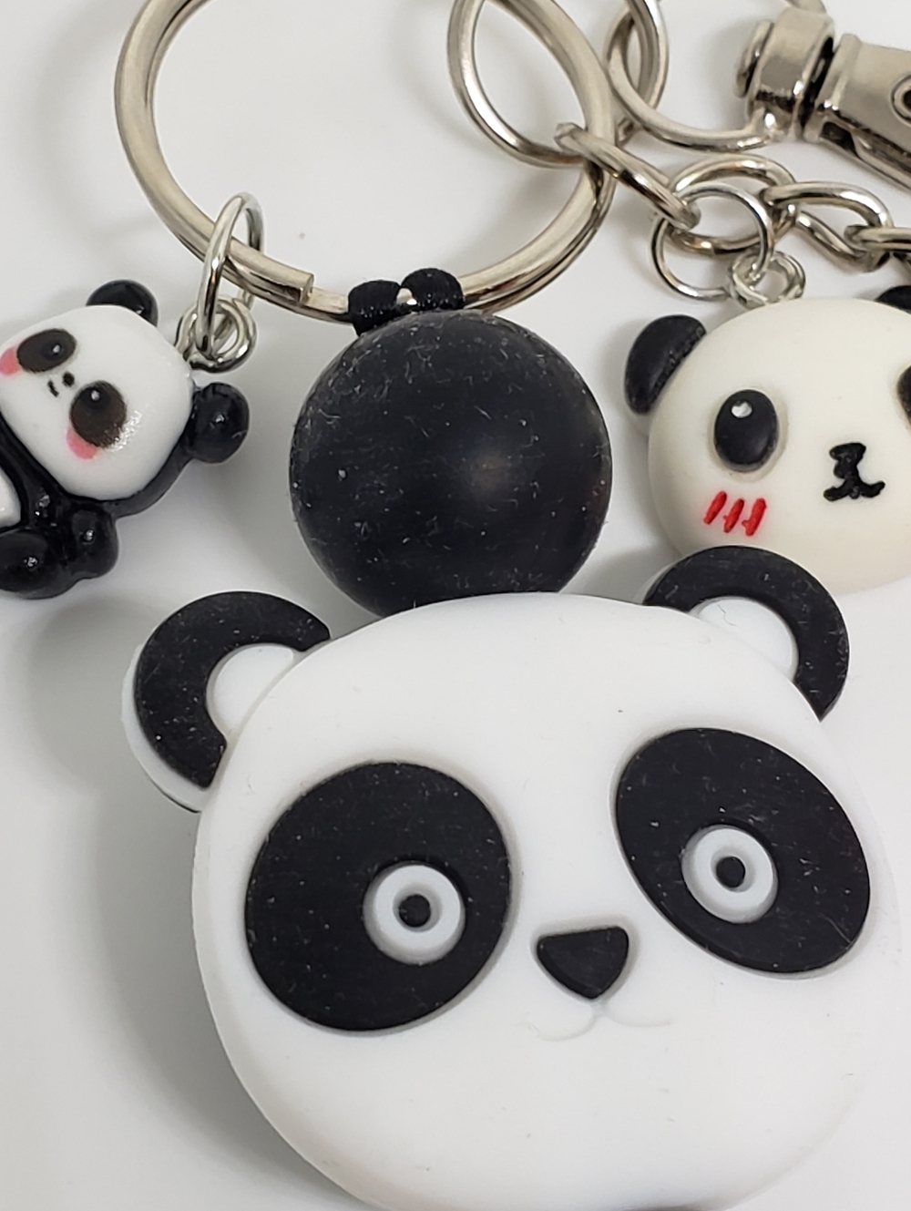 Handmade Silicone Focal Beaded Kawaii Strawberry Panda Keychain - Picture 2 of 6